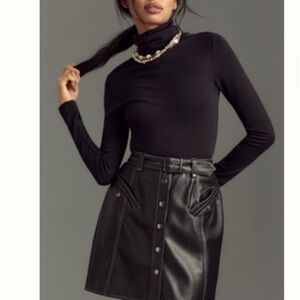 MAEVE FAUX-LEATHER BUTTON-FRONT BELTED MINI SKIRT